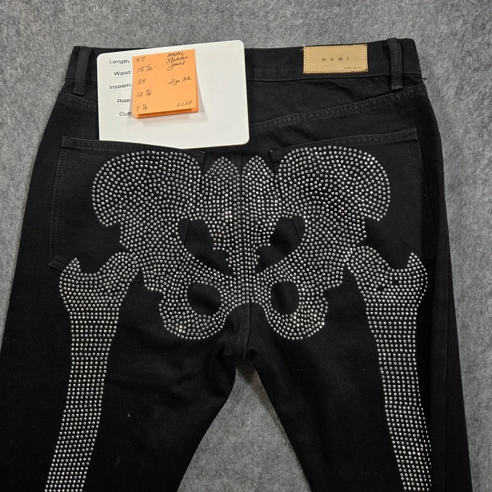 Mnml Jeans Mens 31x35‎ (tag 32) Black Skeleton Rhinestone Slim Straight Denim